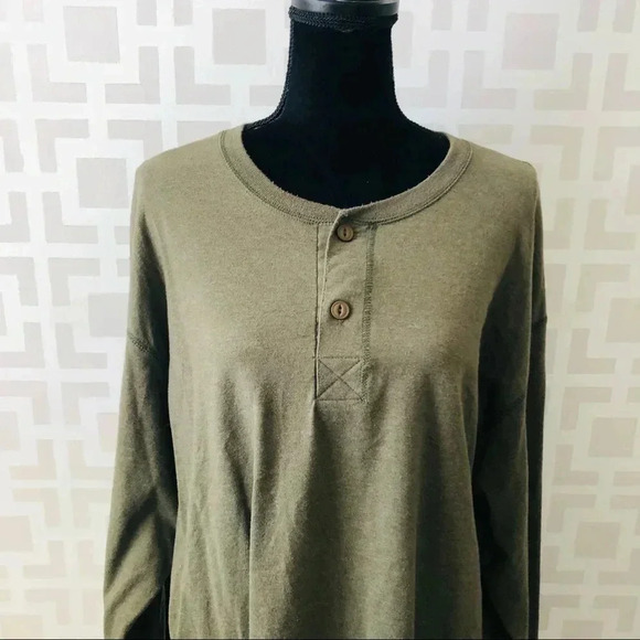 Men’s Olive green Henley Top Oversized Long Sleeve men’s XL - Picture 6 of 7